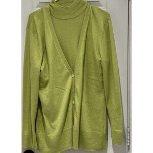 Yansi Fugel Green Sweater Set: Shirt & Cardigan Mixed Sizes M/L Stylish & Cozy